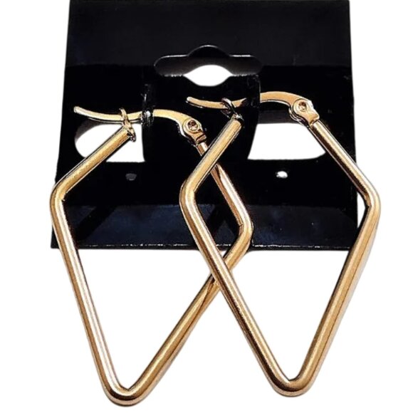 1 1/2 Inch 37mm Shield Shape Hoop Pierced Post Earrings Gold Tone - Picture 3 of 5